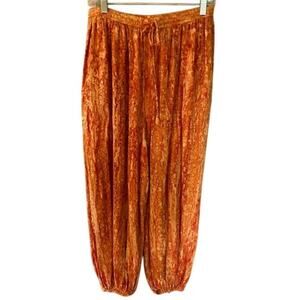 Boho Crinkle Viscose Burnt Orange Drawstring Pants – Free Size